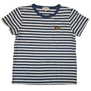 Maison Labiche Womens S Hot Dog Dachshund Embroidered T-Shirt Blue White Striped